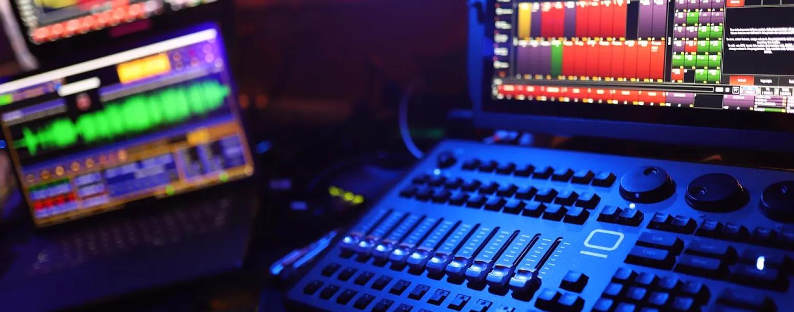 A compact control room set up for a multi-camera stage show